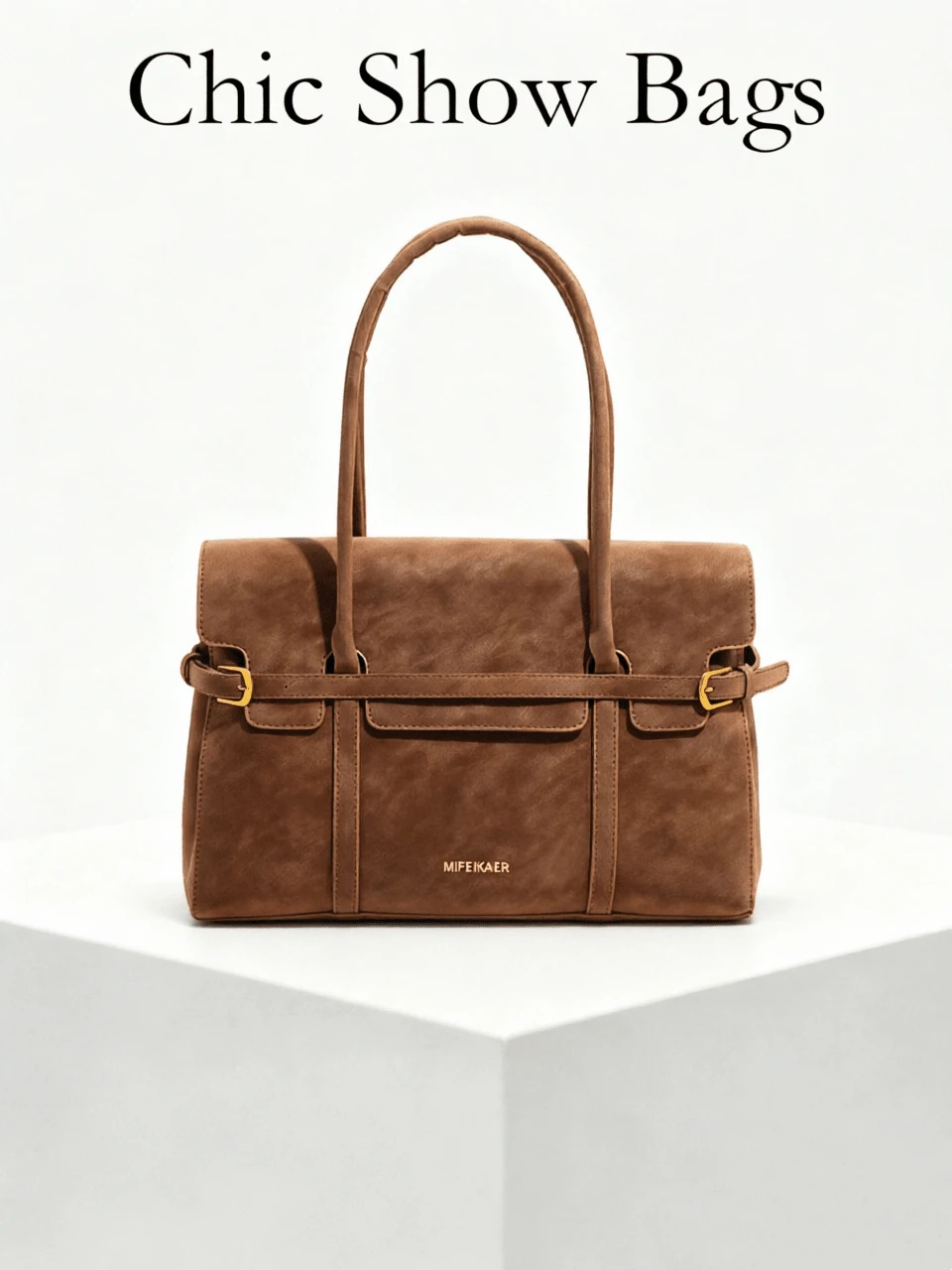 Women's Shoulder Bag, Solid Color, Suede Material, Metal Buckle And Embossed Logo, Large Capacity Handbag, Vintage Academic Style, Suitable For Workplace Daily, Autumn/Winter