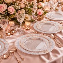 50/25/10pcs (7.5in/10.25in) Transparent Rose Gold Diamond Pattern Plates, Reusable And Washable, Ideal For Family Gatherings, Outdoor Picnics, Team Building Activities, Also Suitable For Parties, Weddings, Birthdays, Proms, Dinners, Halloween, Christmas. Tableware, Serving Tray, Birthday Plate, Plate, Tableware, Divided Plate, Dinner Plates, Reusable Plastic Plates. - View 8