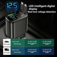 5-In-1 Retractable Car Charger, Extendable Cable, Compatible With Type-C And USB Ports, Digital Display, Charges Up To 5 Devices Simultaneously, Suitable For Most Vehicles - A - View 3
