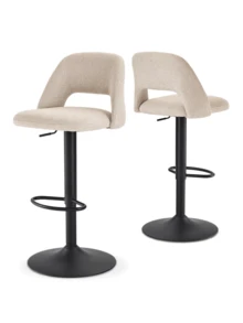 Goeurvant Nordic Height Adjustable Bar Stools 360° Swivel Kitchen Island Chair With Hollow Back And Counter Stools With Footrest For Bistro Café Breakfast Bar-Beige Textured Fabric - Beige Textured Fabric - View 10