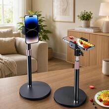 Adjustable Height Desktop Phone Holder, Universal Tablet Stand With 360° Rotating Weighted Base For Live Streaming And Watching Videos - Black - View 4