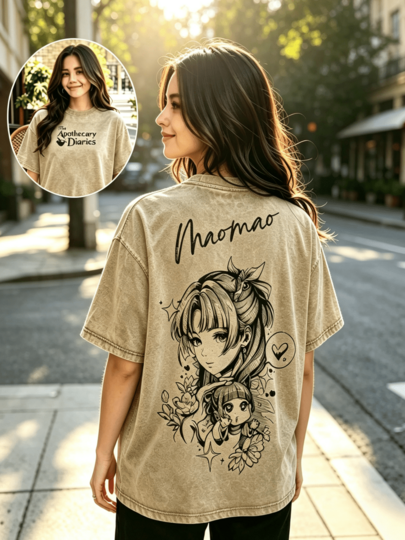 Camiseta Mao Mao Apothecary Diaries, gráfica de chica anime linda, lavado vintage, oversize unisex, streetwear, estética manga, regalo para fans.