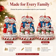 Custom Christmas Snowman Ornament, Personalized 1-9 Names Family Decor, Customized Xmas Keepsake Gift, Customizable Tree Hanging Ornament For Family Christmas Party Decorations - Style F - View 6