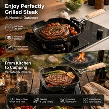1pc Maifan Stone Non-Stick Steak Grill Pan, Square Striped Frying Pan With Wooden Handle, Oil-Saving Grilling Pan, Suitable For Steak, Meat, Fish And Home Kitchen Cooking - View 3
