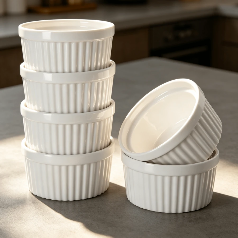 Porcelain Creme Brulee Bowl Set Of 6, Versatile Baking And Serving Vessels For Desserts, Side Dishes And Condiments For Home Use - View 1