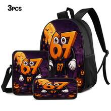 Bộ 3 món balo in 2D chủ đề Halloween, balo dung tích lớn, túi đeo chéo, hộp bút, dây đeo vai rộng thoáng khí tùy chỉnh, túi lưới bên hông đựng chai nước, bộ túi lưu trữ thời trang cho du lịch lễ hội, đi làm hàng ngày và dùng thường ngày - Túi in họa tiết - Xem 13