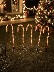 One By Five Christmas Outdoor Decoration LED Solar Powered Candy Cane Lights, Outdoor Holiday Decor Suitable For Garden, Lawn, Pathway, Fence, Yard, Entrance Walkway, Landscape Lighting And Night Scene Atmosphere Decoration - Multicolor - View 9