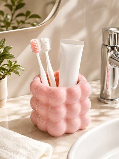 1 Stück großer Zahnbürstenhalter mit glänzender Blasen-Dekoration, rosa und weißes Badezimmer-Aufbewahrungsregal, Zahnpasta-Becher, Schminktisch-Dekoration, süßer Zahnbürsten- und Zahnpasta-Organizer, Waschbecken-Zubehör, Schlafzimmer- und Badezimmer-Aufbewahrungsorganizer, unverzichtbar für Frauen und Mädchen, Set für den täglichen Gebrauch, Bürobedarf-Aufbewahrung, Desktop-Organizer-Box, Feiertags-Essential, Aufbewahrungsbehälter, Desktop-Organizer