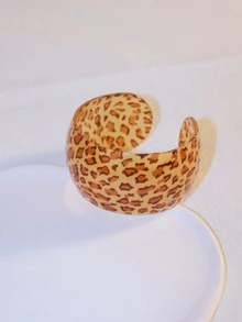 1pc Leopard Print Round Open Acrylic Bracelet, Minimalist Personalized Women's Bangle - Earth Yellow 1 - View 2