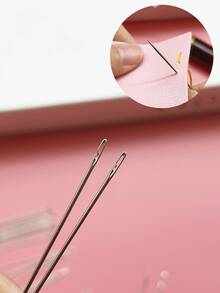 30pcs Side-Loading Self-Threading Needles With Large Eye Design, Paired With Faux Sandalwood Storage Needle Case, Easy Threading, Suitable For Clothing Repair, Embroidery, Fabric Crafts, Home Textile Mending, Daily Sewing DIY Accessories - Side-mounted Needle + Faux Sandalwood Needle Case - View 7