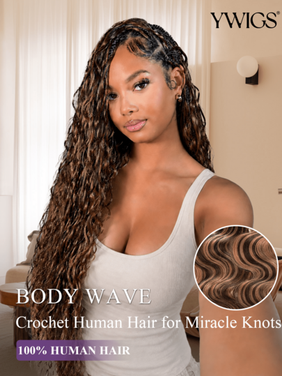 Y WIGS 55g 1PC 18 Inch #D4/30 Blend Color Feather Crochet Human Hair Body Wave Knotless Human Crochet Hair For Miracle Knots Pre Looped Crochet Human Hair Easy To Use Beginner Friendly 100% Remy Human Hair For Boho Braids Protective Hair