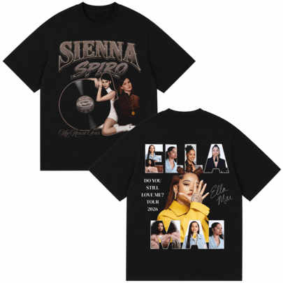 Sienna Spiro My House Tour & EElla Mai Do You Still Love Me? Tour 2026 Black Tee, Double Print, Official Pop R&B Merch, Portraits, Fan Wear.
