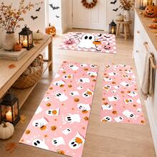 1/2pcs Halloween Ghost & Pumpkin Pattern, Vintage Diatomaceous Earth Mat, Super Absorbent, Non-Slip, Perfect For Bathroom, Kitchen And Dining Room, Quick Drying, Machine Washable, Perfect Gift For Home Decor And Bathroom Mat - Multicolor - View 3