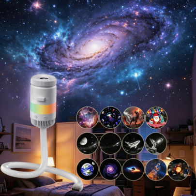 13-In-1 USB Starry Sky Projector, Gooseneck Starry Sky Ceiling Light + RGB Night Light, Interchangeable Slide Discs, Adjustable Focus, Suitable For Car, Bedroom, Children's Room, Party