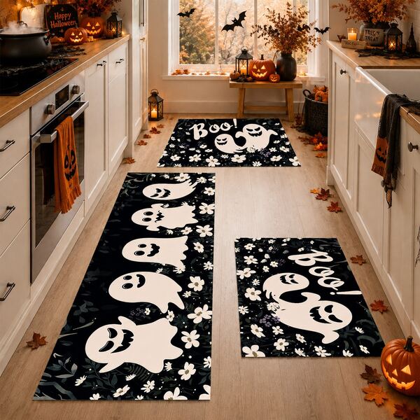 1/2 buah Keset Kamar Mandi Motif Hantu Halloween, Keset Diatomaceous Earth Bergaya Vintage, Sangat Menyerap, Anti Selip, Sempurna untuk Kamar Mandi, Dapur dan Ruang Makan, Cepat Kering, Dapat Dicuci dengan Mesin, Hadiah Sempurna untuk Dekorasi Rumah dan Keset Kamar Mandi