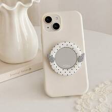 Exquisite Speckled Mirror Shaped Personalized Fashionable Phone Holder, Suitable For All Phones, Cute Desktop Storage Rack - White - View 2