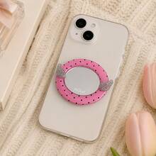 Exquisite Speckled Mirror Shaped Personalized Fashionable Phone Holder, Suitable For All Phones, Cute Desktop Storage Rack - White - View 4