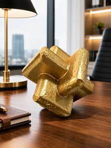 Gold Geometric Knot Resin Desktop Statue, Modern Abstract Decorative Sculpture, Luxury Home Decor Accent, Suitable For Coffee Table, Bookshelf, Mantel, Ideal Living Room Office Display Housewarming Gift - 1PC - View 7