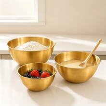 3Pcs Stainless Steel Cooking Mixing Bowls With Scale, Japanese Style Thickened Mixing And Kneading Bowls For Home Use, Egg Beating, Salad, Baking - Gold - View 15