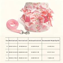 Pet Harness And Leash Set, Cute Floral Pearl Ruffle Bowknot Dog Vest Harness, Double-Layer Soft Breathable For Teddy Small Dogs Outdoor Walking - Pink - View 5
