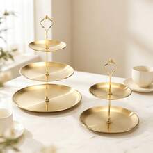 3pcs/4pcs Stainless Steel Multi-Layer Household Storage Tray, Nordic Dessert Holder, Afternoon Tea Snack Tray, Luxury Party Decoration - Gold - View 2