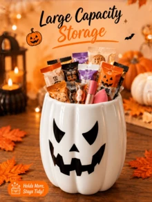 1pc Halloween Pumpkin Jack-O'-Lantern Storage Box, Cute Autumn Home Decor Organizer, Suitable For Makeup Brushes, Kitchen Supplies, Desk And Vanity Essentials - Multicolor - View 5