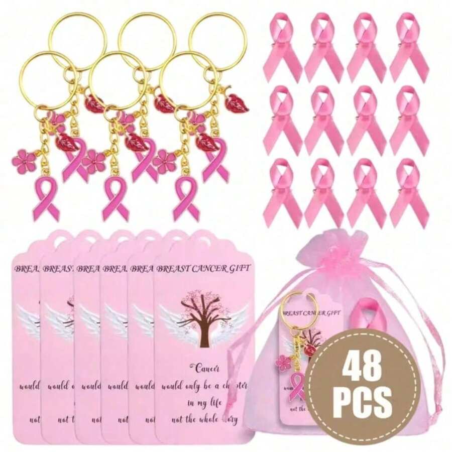 4/48pcs Pink Ribbon Bracelets & Colorful Ribbon Decorations - Designed For Breast Cancer Fundraising Events, Halloween Adult Props - Multicolor - View 1