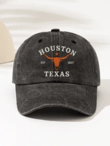 قطعة واحدة قبعة بيسبول عصرية بسيطة مغسولة بطبعة "HOUSTON ST 1837 TEXAS Bull Head"، بأسلوب أمريكي عتيق موحد الجنس، قطعة موضة أساسية، جذابة للغاية بأسلوب زخرفي لجميع الفصول، هدية للعائلة والأصدقاء - قبعة مغسولة - مشاهدة 6