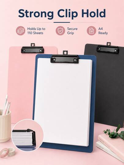 1pc A4 Plastic Clipboard With Metal Spring Clip – Portable Document Board For Office And School Use.