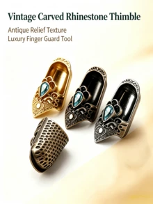 Vintage Rhinestone Sewing Thimble, Retro Relief‑Carved Finger Guard With Non‑Slip Inner Dots, Wear‑Resistant Finger Protector For Hand Quilting, Embroidery And Daily Needlepoint Work - Silver - View 2