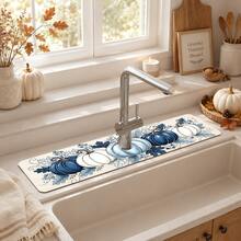 1pc Thanksgiving Sink Faucet Absorbent Mat, Multicolor Pumpkin Pattern, Drainage Mat, Suitable For Kitchen, Bathroom Sink, Countertop, Drainage Mat, Diatomaceous Earth Material, Trimmable, Quick-Drying Mat - Multicolor - View 3