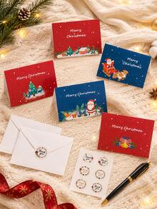 6pcs Merry Christmas Greeting Cards, Exquisite Holiday Party Supplies Holiday Invitation Cards, Included Envelopes And Stickers - Multicolor - View 9