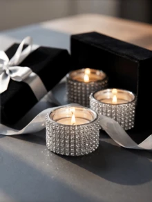3/7Pcs Rhinestone Encrusted Silver Glass Tea Light Candle Holders, Shiny Votive Candle Cup, Table Centerpiece For Wedding, Birthday, Dinner Party, Home Decor, Gift - Silver Candle Holder - View 5