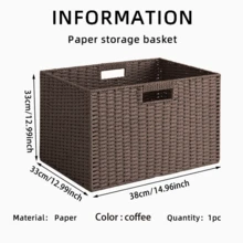 1個手工編織卡其色可折疊收納箱，衣物與玩具整理籃，正方形層架收納籃，客廳收納容器，臥室梳妝台收納桶，玄關雜物收納盒，多功能居家收納整理盒 - 卡其色 - 查看 15