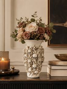 Gothic Skull Vase For Halloween Decor, Ivory Multi Skull Flower Holder, Spooky Dark Academia Home Decor, Table Centerpiece For Living Room Bedroom Mantel Shelf - New Skull Vase Style - View 5