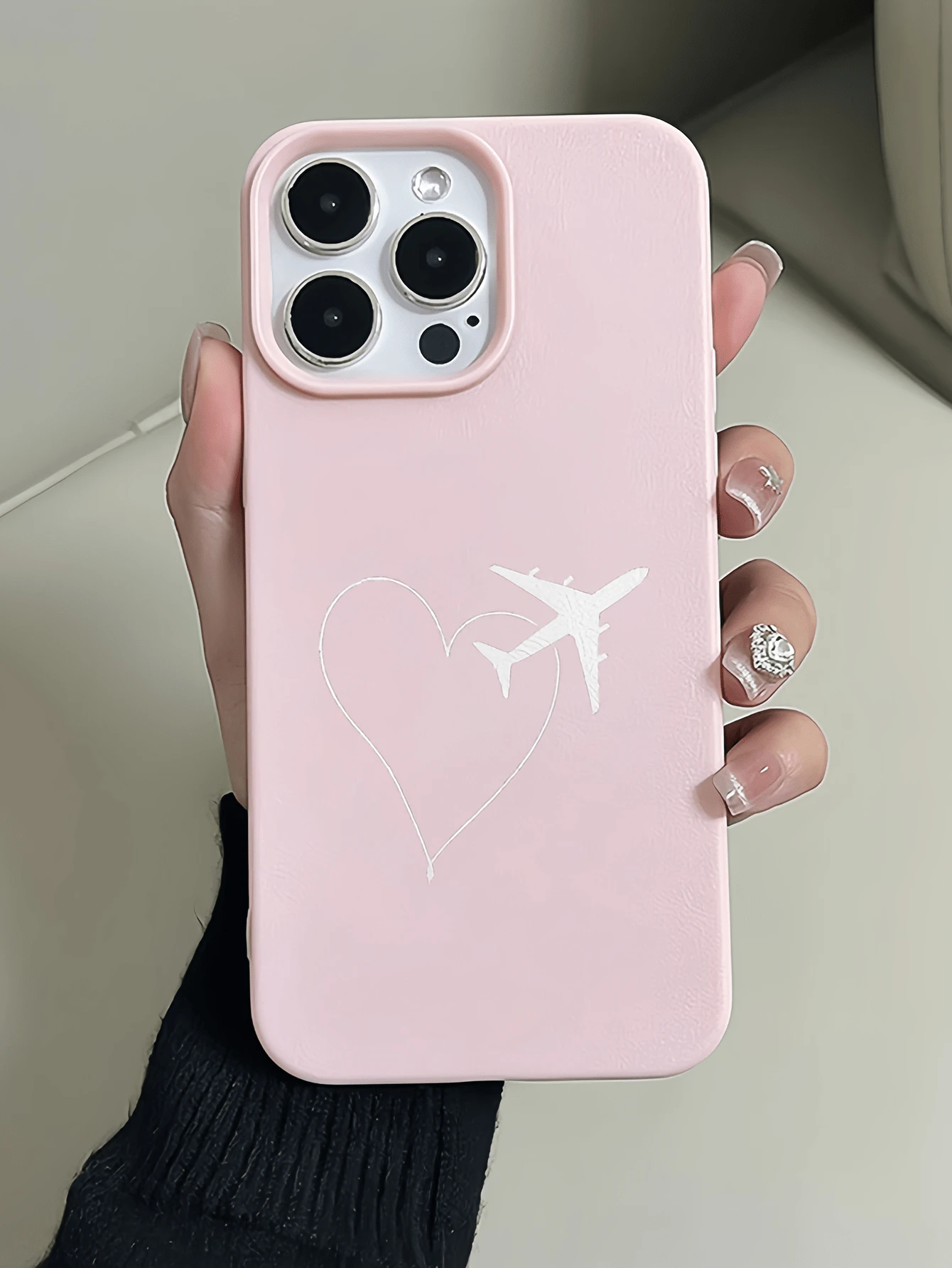 1件裝 粉色簡約愛心飛機設計極簡全包覆TPU防震手機殼,適用於Apple 18 17 16 15 14 13 12 11 Pro Max Air - 彩色 - 查看 1