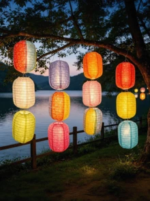 10/5pcs Hollow Long Paper Art Set, Includes 6 Lanterns And 6 Bases, Multi-Color Sewn Foldable Hanging Lanterns, Colorful Paper Art Decorative Lanterns, Suitable For Home, Party And Other Occasions - Multicolor - View 7
