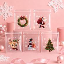 50/100 Pieces, Christmas Self-Adhesive Bags With Reindeer, Snowman, Santa Claus, And Christmas Tree Printed Patterns, Small Transparent Gift Bags, Perfect For Christmas Decorations, Winter Party Packaging, And New Year Gift Bags - View 2