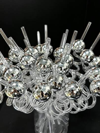 6/12 Pcs Mirror Disco Ball Straws, 70s Disco Decor Straws, Disco Party Decorations, Party Favors For Weddings, Birthdays, Bachelorette, Kitchen Supplies