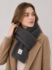 1pc Korean Style INS Soft Knitted Scarf For Women, Thick Warm Solid Color Versatile Cross-Knit Neck Warmer, Suitable For Autumn/Winter Daily Wear For Students - Multicolor - View 10