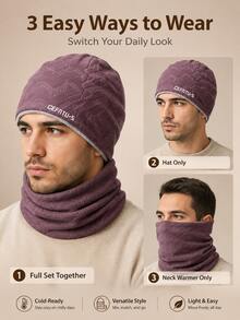 Winter Casual Hat & Scarf Set, Geometric Pattern Matching Neck Warmer, Soft Lining 2 Pieces Headwear, Ear-Protective Design, Unisex Warm Outdoor Accessories, Suitable For Daily Commute, Hiking, Cycling, Travel Winter Wear - Multicolor - View 5