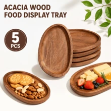 5pcs Set Rosewood Food Display Trays, Natural Solid Wood Oval Snack Plates, Smooth Polished Edges, Raised Rim Design, Sturdy And Stable, Easy To Clean With A Wipe. Multi-Plate Combination Meets Different Usage Needs, Suitable For Nuts, Fruits, Cheese, Desserts, Home Afternoon Tea Display, Also Can Be Used As Desktop Storage Tray, Vintage And Rustic, Fits Various Home Decor Scenes. - View 1