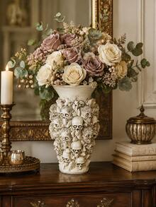 Gothic Skull Vase For Halloween Decor, Ivory Multi Skull Flower Holder, Spooky Dark Academia Home Decor, Table Centerpiece For Living Room Bedroom Mantel Shelf - New Skull Vase Style - View 3