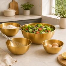3Pcs Stainless Steel Cooking Mixing Bowls With Scale, Japanese Style Thickened Mixing And Kneading Bowls For Home Use, Egg Beating, Salad, Baking - Gold - View 7