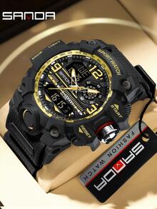 SANDA 3133 Men's Digital Analog Sports Watch 50M Waterproof Multifunction Chronograph Alarm Luminous Silicone Strap Outdoor Watch - One Size - View 21