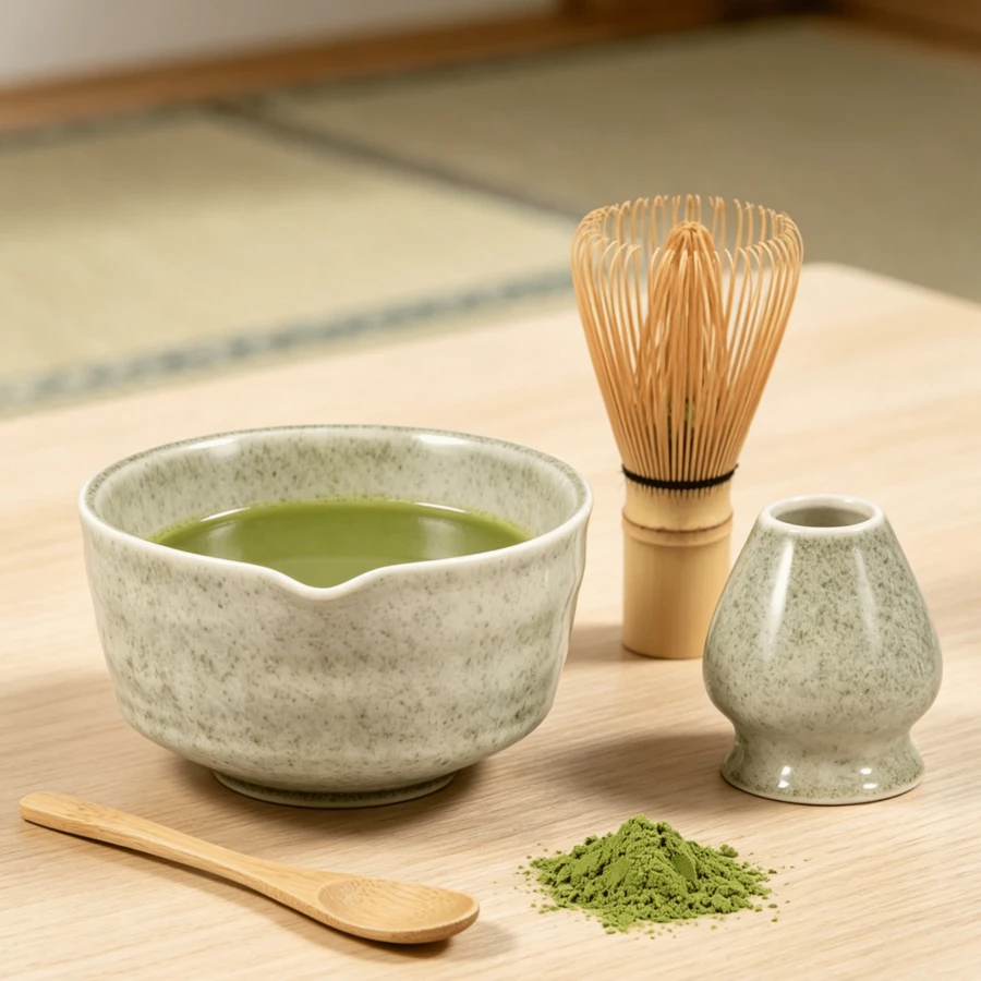 Matcha Green Ceramic Matcha Bowl Set, 500 ML Capacity, Includes A Chasen Holder, Perfect For Beginners, Home Matcha Preparation, And Use On A Tea Ceremony Table, 14.5 * 7.5 Cm - Green - View 1