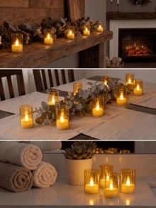 6/12/24pcs Small LED Flameless Tea Lights, Timer Flameless Tea Candles, LED Tea Lights, Flickering Electronic Tea Candles, Battery Operated Candles With Remote Control Timer, Suitable For Home, Wedding Centerpiece Decoration, Christmas, Table Setting And More. - Gold - View 6