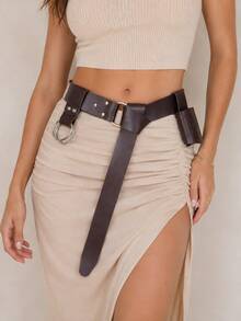 3PCS/Set PU Leather Vintage Decorative Belt, Medieval Viking Punk Style, Embossed Metal Ring Adjustable Sword Scabbard Waist Belt Skirt Clip, Adult Halloween Knight Cosplay Party Stage Performance Costume Accessory - A - View 2