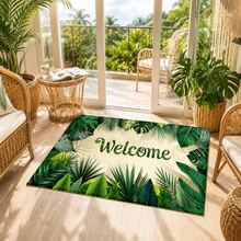 1pc Tropical Monstera Leaf Print Faux Cashmere Kitchen Mat, Absorbent Kitchen Rug, Long Runner Mat, Sink Front Mat, Suitable For Kitchen, Bathroom, Entryway, Hallway, Laundry Room And Home Decor - Multicolor - View 2