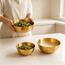 3Pcs Stainless Steel Cooking Mixing Bowls With Scale, Japanese Style Thickened Mixing And Kneading Bowls For Home Use, Egg Beating, Salad, Baking - Gold - View 5
